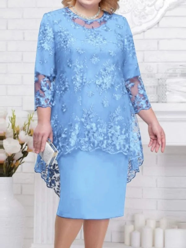 WW | Elegantes Spitzenmuster 3/4 ärmelig Damen Abendkleid