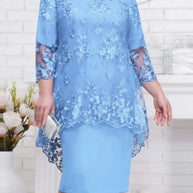 WW | Elegantes Spitzenmuster 3/4 ärmelig Damen Abendkleid