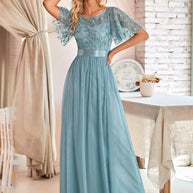 WW | Glänzendes Netz Blütenblattkleid Glänzendes Abendkleid