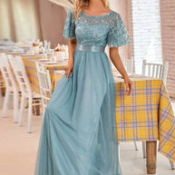 WW | Glänzendes Netz Blütenblattkleid Glänzendes Abendkleid