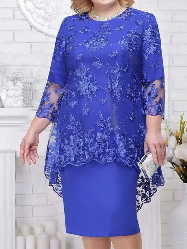 W&W Mode | Elegantes Spitzenmuster 3/4 ärmelig Damen Abendkleid
