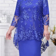 WW | Elegantes Spitzenmuster 3/4 ärmelig Damen Abendkleid