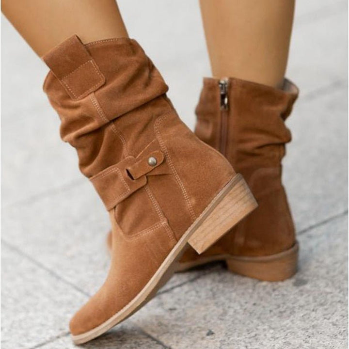 W&W Mode | Komfort - Bequeme Wildleder-Stiefeletten mit niedrigem Absatz