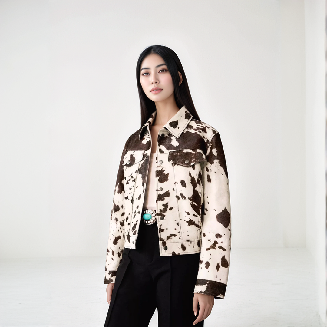 W&W Mode | Damen Kuhflecken Einreiher Strukturierte Jacke