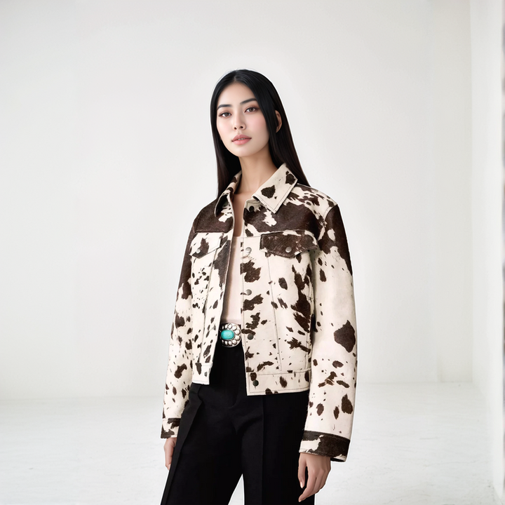 W&W Mode | Damen Kuhflecken Einreiher Strukturierte Jacke