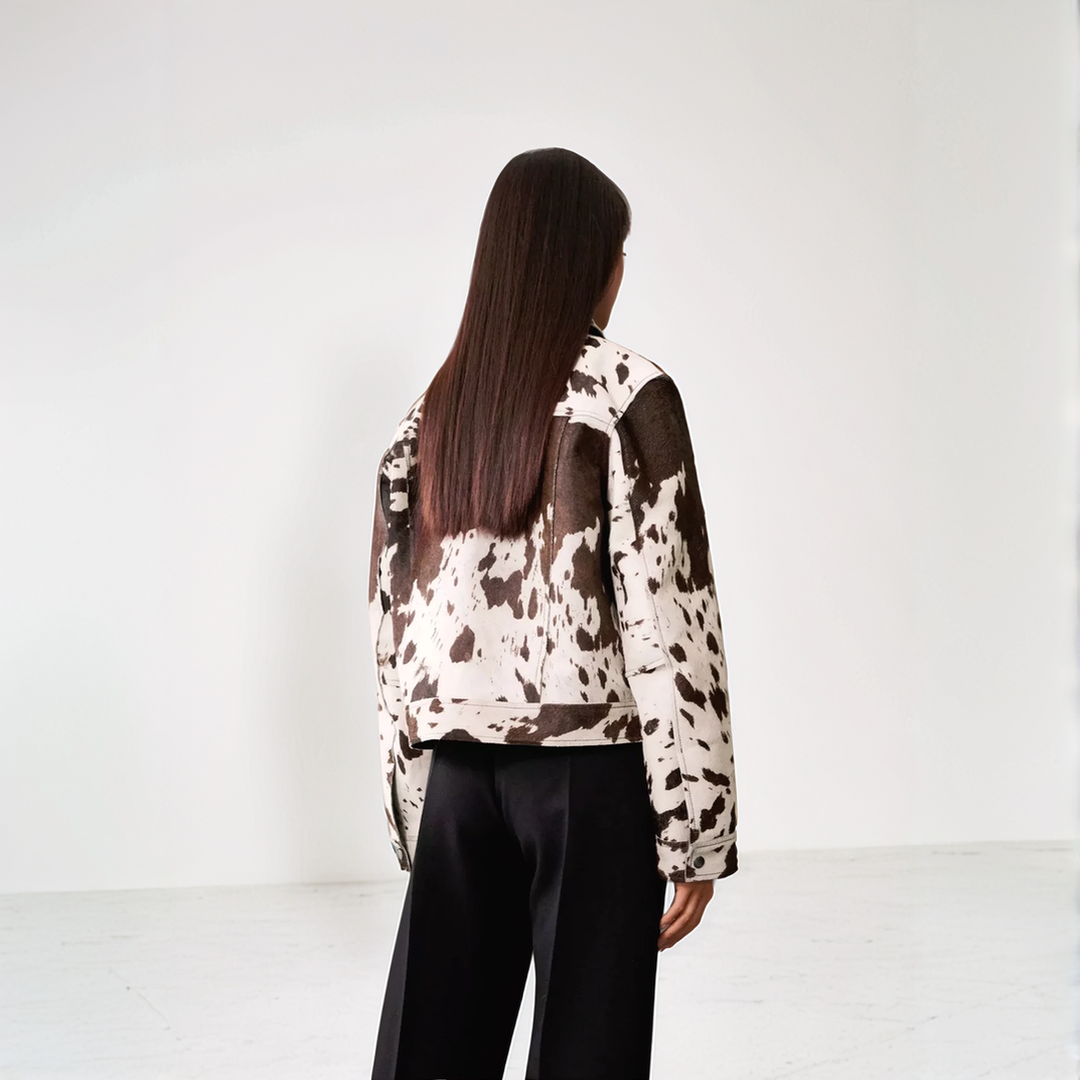 W&W Mode | Damen Kuhflecken Einreiher Strukturierte Jacke