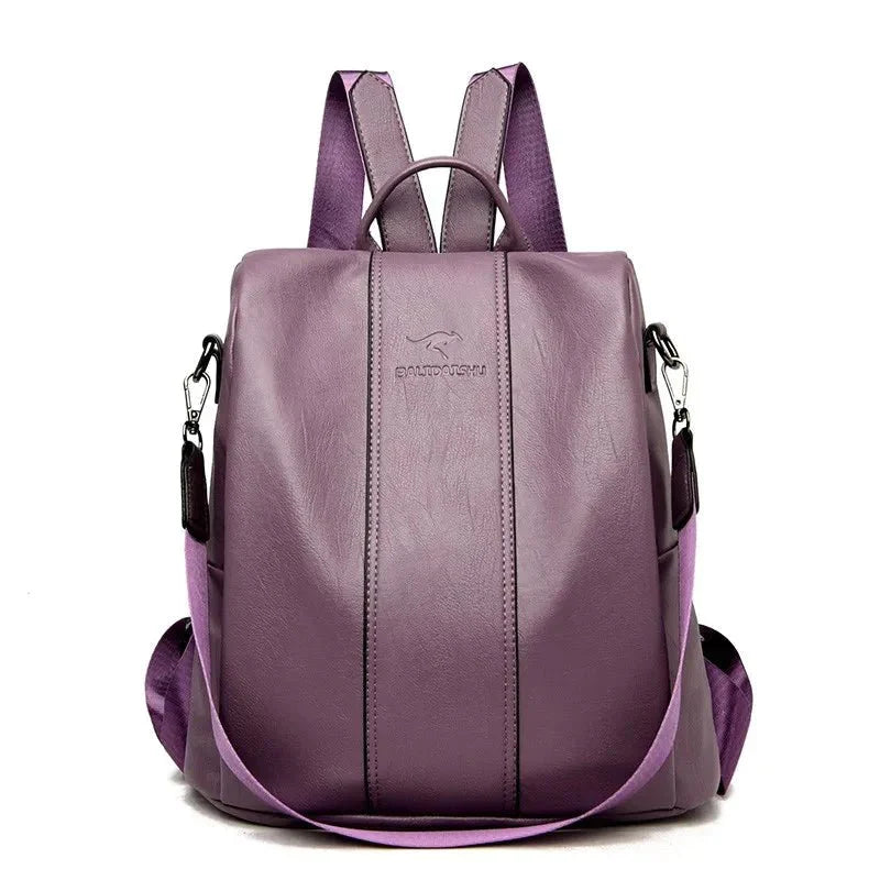 WW – Damen-Lederrucksack mit dickem und strapazierfähigem PU-Leder, weichen Tragegurten, mehreren Reißverschlussfächern