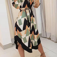 WW | Finde Dich Gut Bedrucktes Gürtel Hemd Midi Kleid