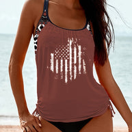 WW | Tankini Satz Mit Amerikanischer Flagge Und Verstellbarem Kordelzug Für Frauen