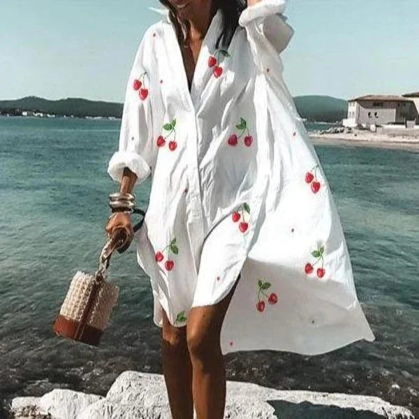 WW | Lässige Langärmlige Kleid Mit Knopfleiste