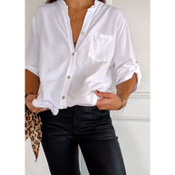WW - Schicke Bluse mit Knopfleiste und Paillettenbesatz für Damen | Elegante Langarmbluse mit Paillettentasche