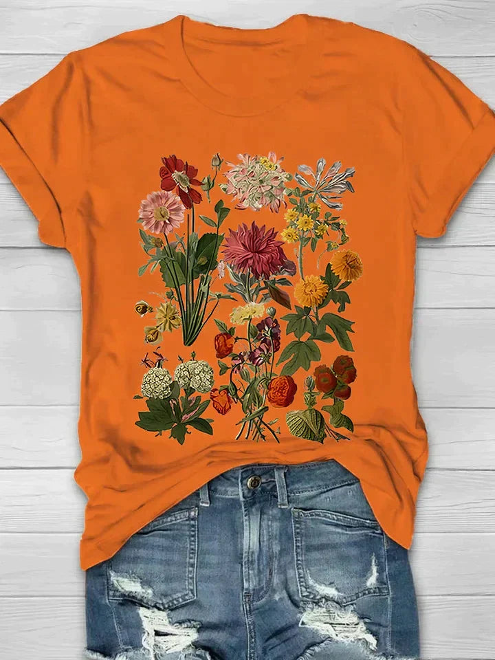 W&W Mode | Weinlese Blumen T-shirt Retro Stil Für Lässige Chic