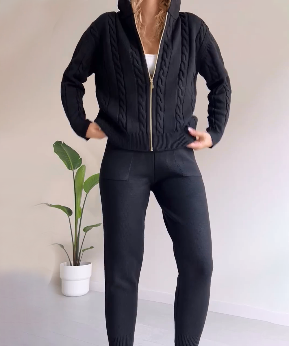 W&W Mode | teilige gestrickte Lounge-Set - trendiger Hoodie und Jogginganzug für Damen