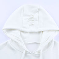 WW | Zerrissene Kapuzenpullover mit Langen Ärmeln und Kordelzug
