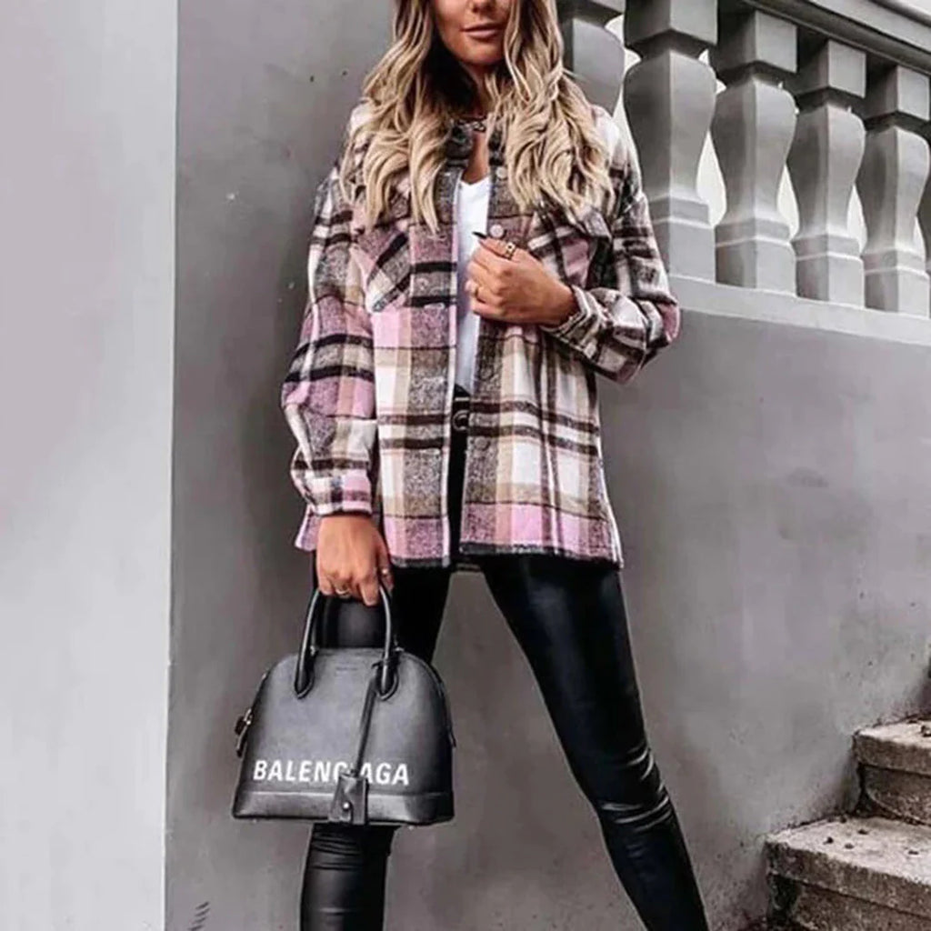 W&W Mode - Damen karierte oversized Jacke für gemütliches Styling