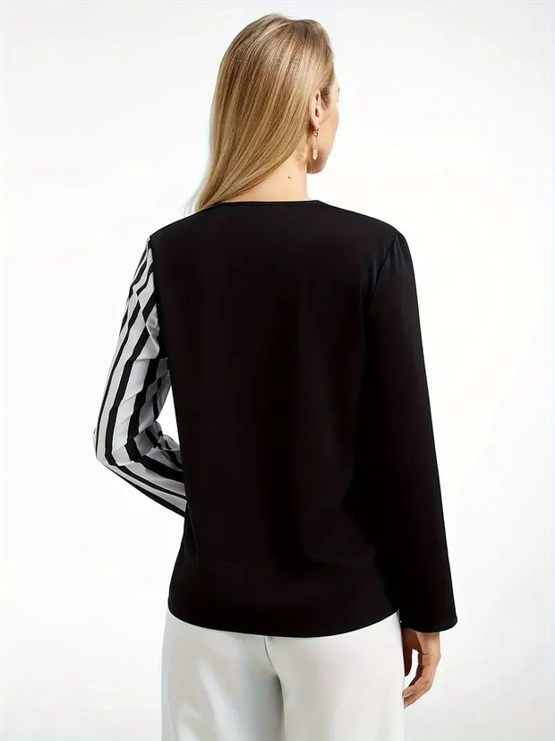 WW | Bluse Große Größen mit Farbblöcken und Gestreiften Drucken