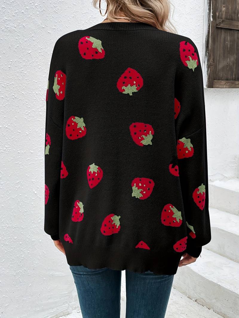 Cardigan mit langen Ärmeln und Erdbeer-Print für Herbst und Frühling