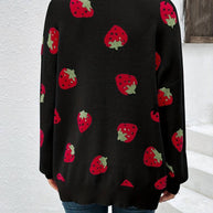 Cardigan mit langen Ärmeln und Erdbeer-Print für Herbst und Frühling