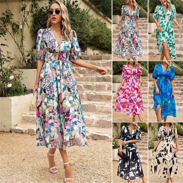 W&W Mode | Bedrucktes Kleid mit V-Ausschnitt für Damen