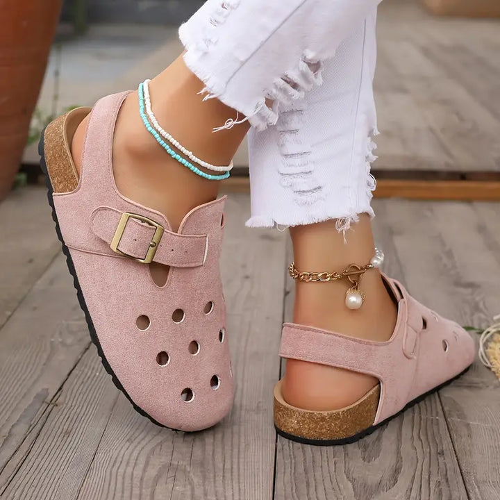 W&W Mode | Retro Kork Clogs Mit Geschlossener Spitze Und Schnallenriemen