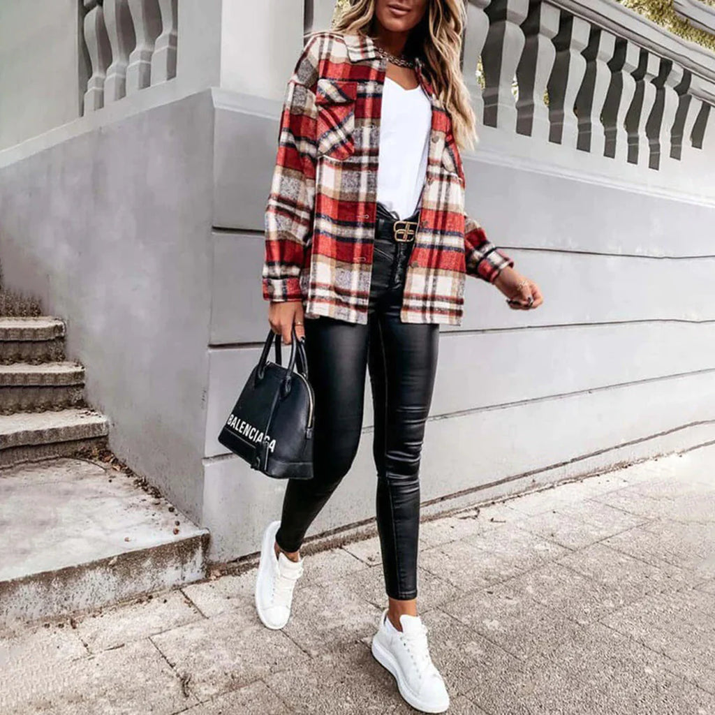 W&W Mode - Damen karierte oversized Jacke für gemütliches Styling