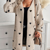 WW | Herzmuster Lange Länge Wolle Strickjacke Für Damen - Ideal für Winter