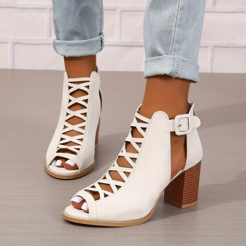 WW | Wunderschöne Peep Toe Sandalen Vintage Stil mit Dickem Absatz
