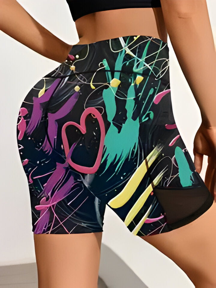 WW | Damen Sportshorts Mit Hoher Taille Und Marmordruck Und Taschen