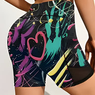 WW | Damen Sportshorts Mit Hoher Taille Und Marmordruck Und Taschen