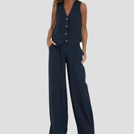 WW | Knopf-Weste & Weit Geschnittene Hose Set
