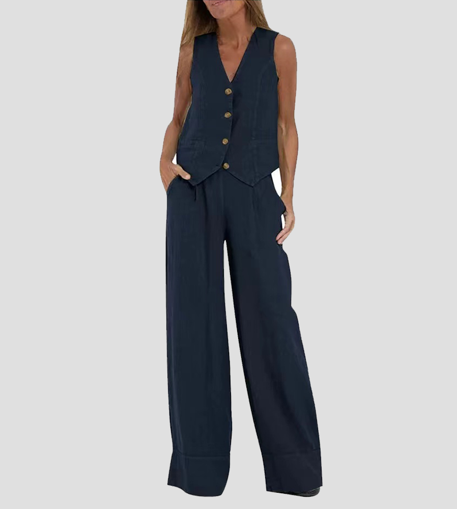 WW | Knopf Weste & Weitbeinige Hosen Set