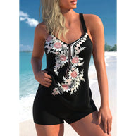 WW | Atmungsaktiver Tankini Mit Schwarzem Blumendruck