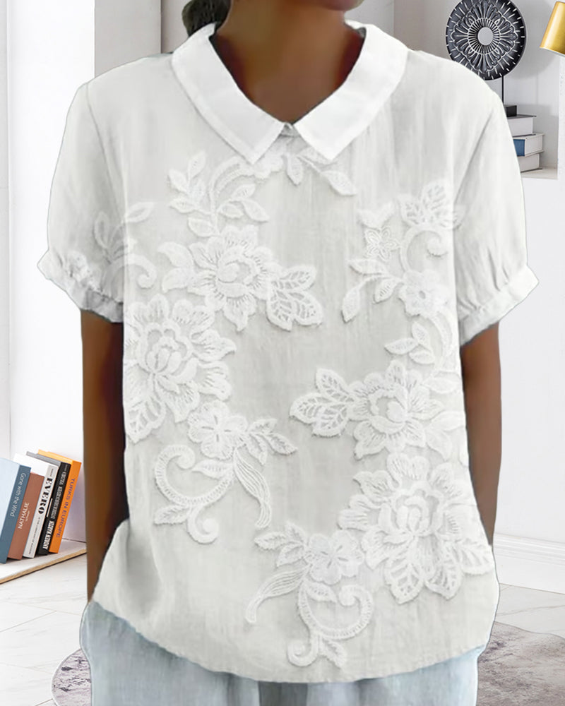 WW | Bluse mit Revers Druck Einfarbig