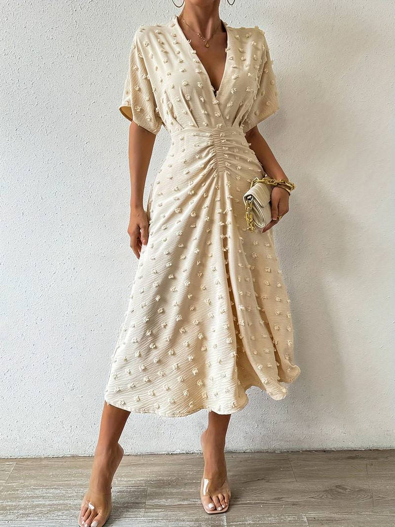 WW | Swiss Dot Rüsch Midi Kleid