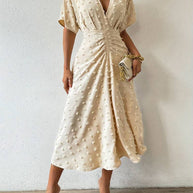 WW | Swiss Dot Rüsch Midi Kleid