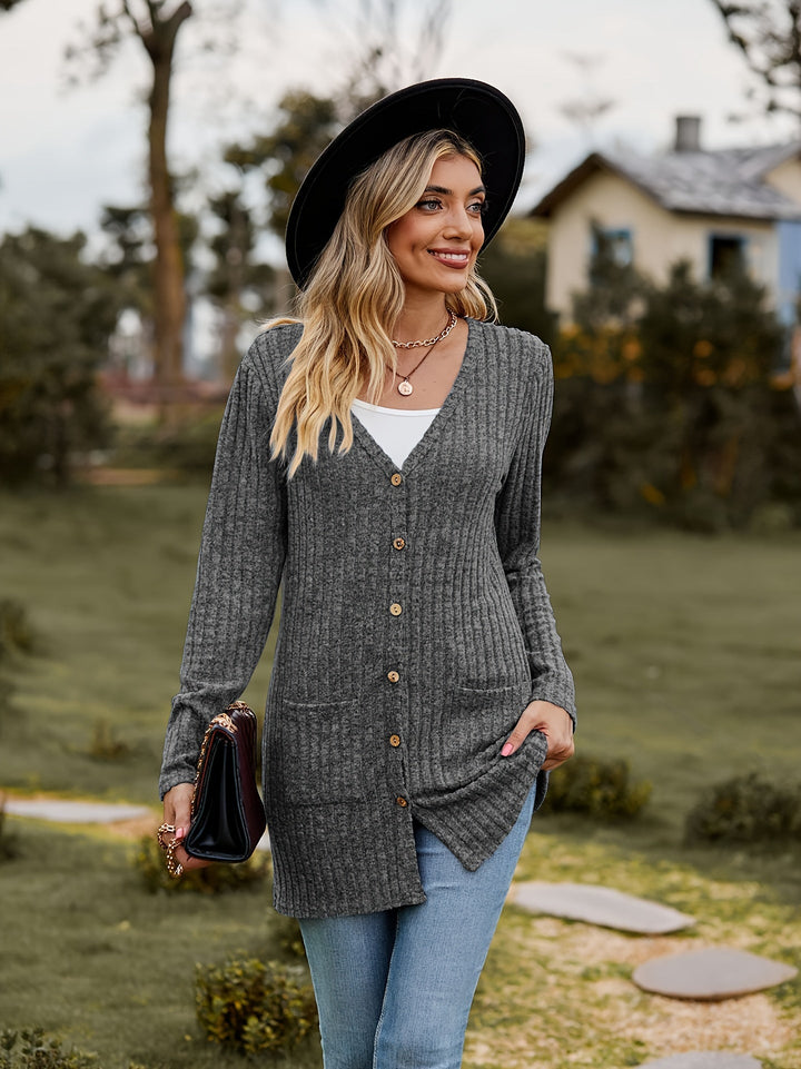 W&W Mode Warmer Gerippter Baumwolle Strickcardigan Für Damen | Perfekt Für Lässige Tage