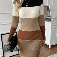 WW | Schicke Herbst Farbblock Langarmkleid für Frauen