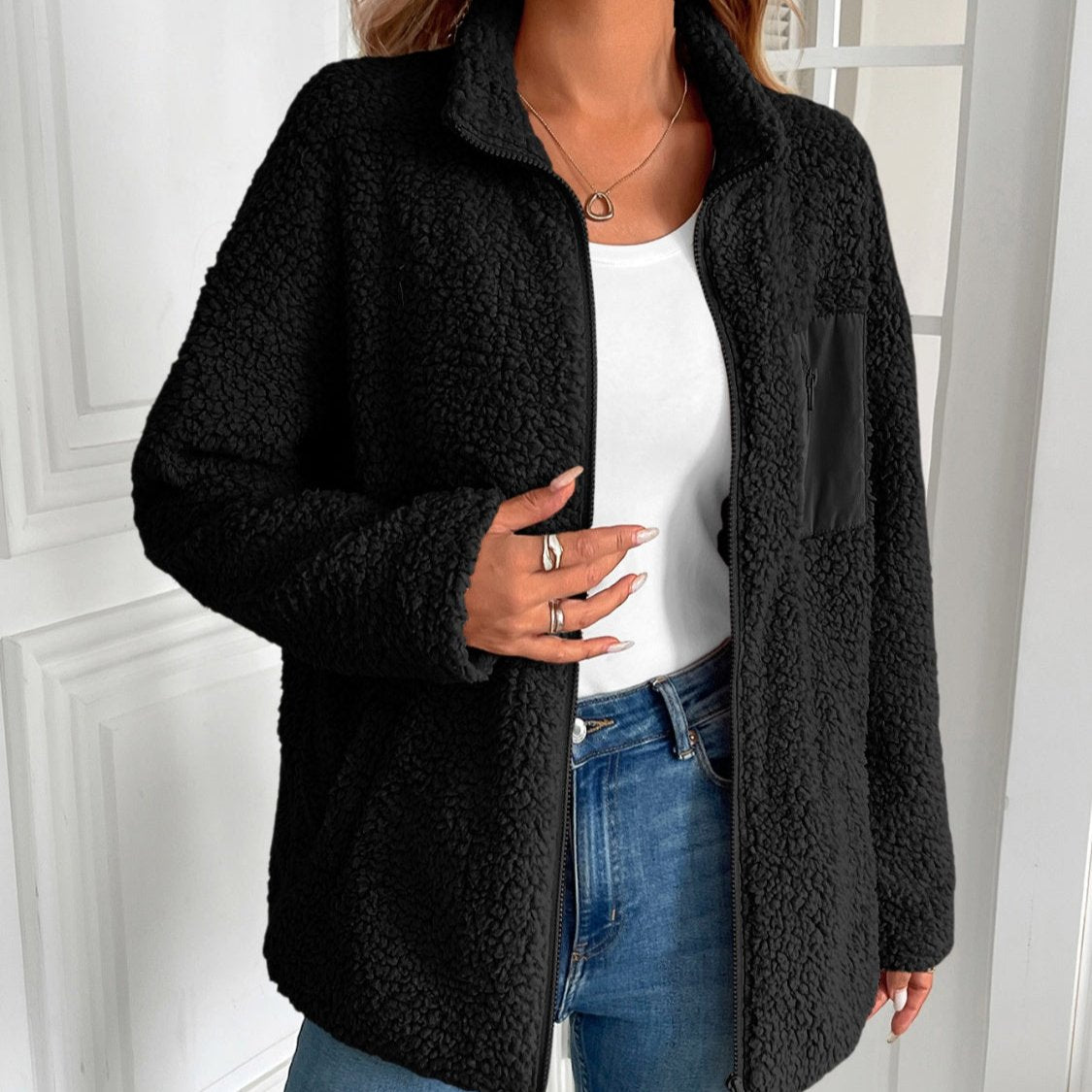 WW | Lässige Winter Zip-Up Fuzzy Jacke für Damen
