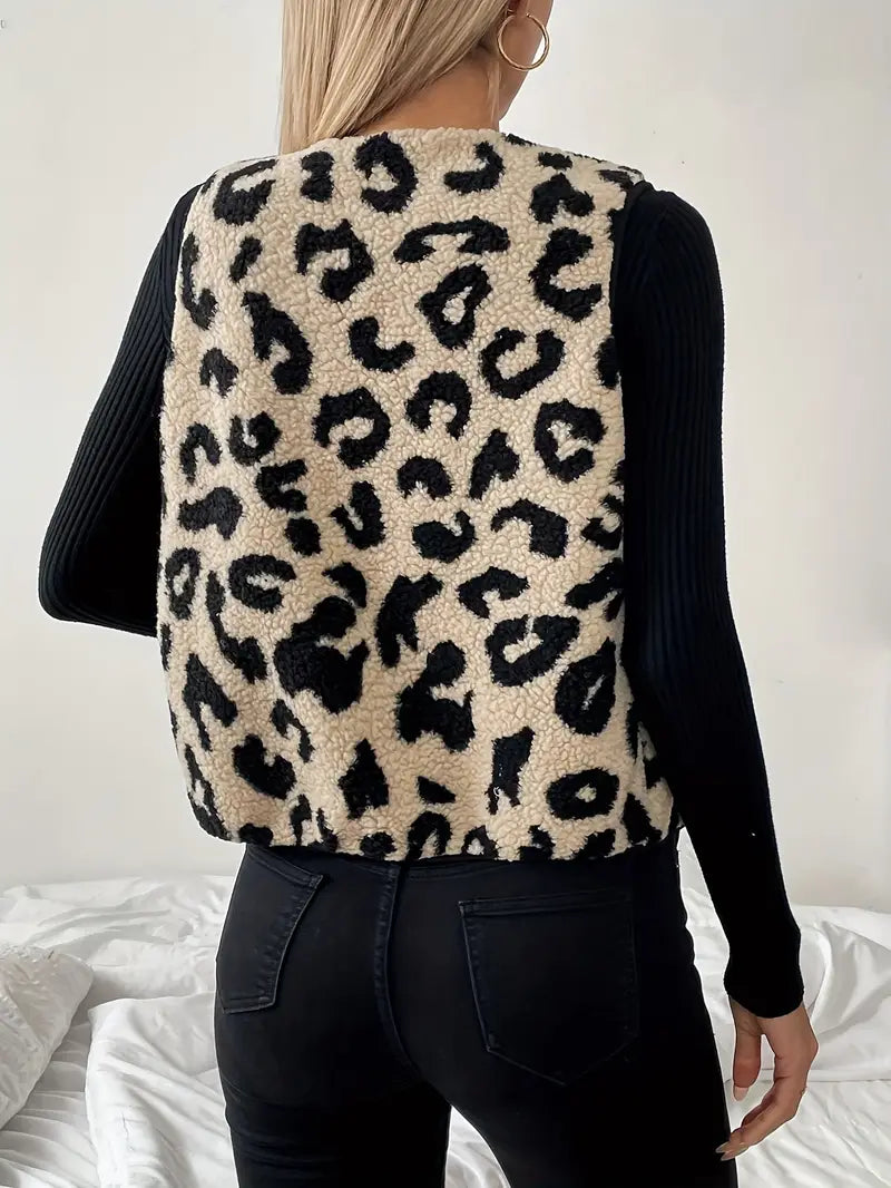W&W Mode | Ärmellose Weste aus Kunstpelz mit Leopardenmuster für Frauen
