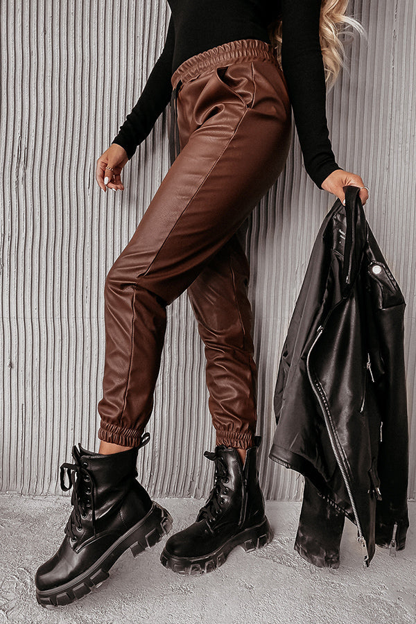 WW | Drasilla Faux Leder Elastischer Bund Taschen Jogger