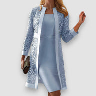 WW | Elegantes Zweiteiliges Kleid Mit Spitzenjacke Für Damen