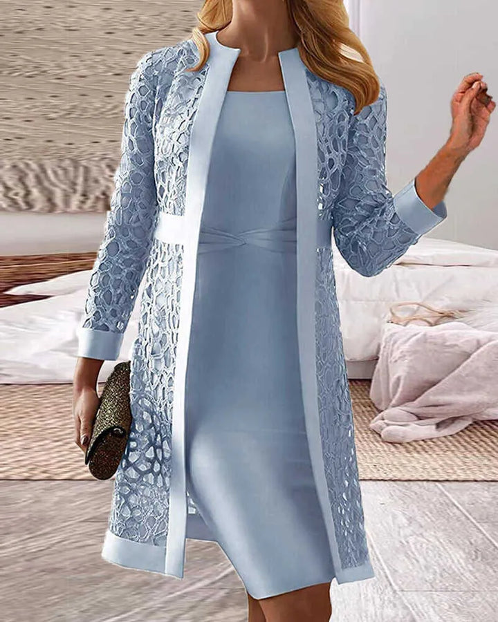 W&W Mode | Damen Spitze Strickjacke Kleid Zweiteiliges Satz