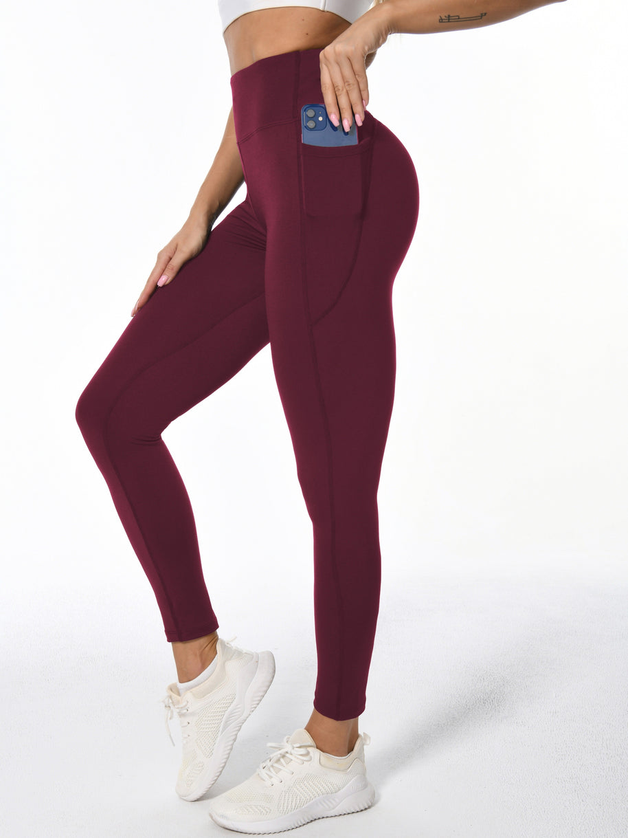 WW | Weiche Dehnbare Damen Sportleggings Mit Pohebehebung Und Taschen