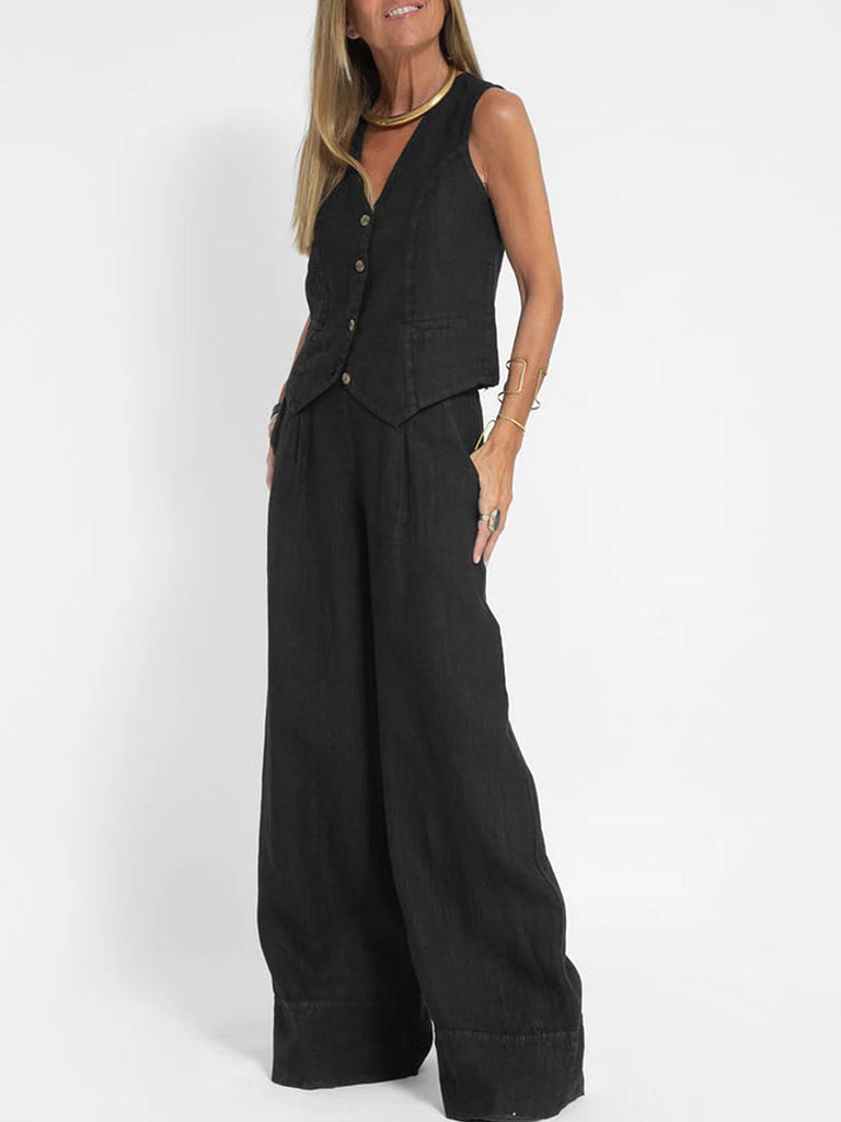 WW | Knopf Weste & Weitbeinige Hosen Set