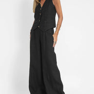 WW | Knopf-Weste & Weit Geschnittene Hose Set