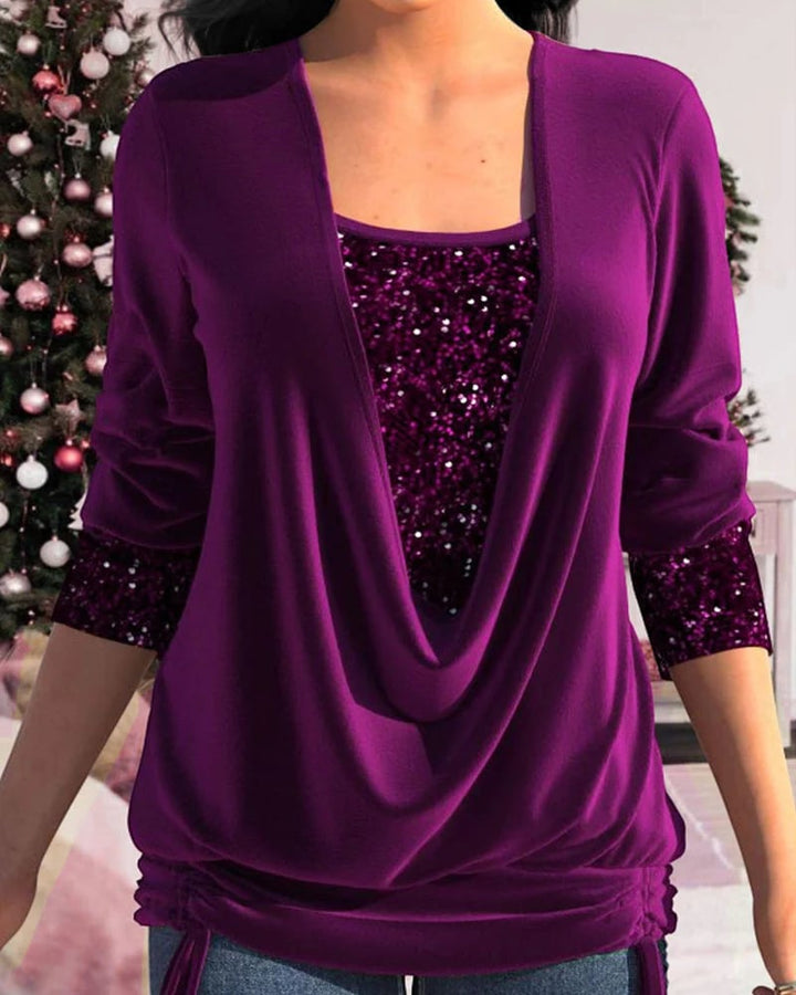 W&W Mode - Langärmeliges Damen Shirt mit Pailletten