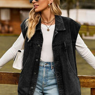 WW - knöpfbare, geknöpfte ärmellose Denim-Jacke