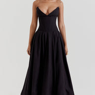 WW | Elegante Bustier-Patchwork Formelle Party Fishtail Maxi Kleider-Schwarz