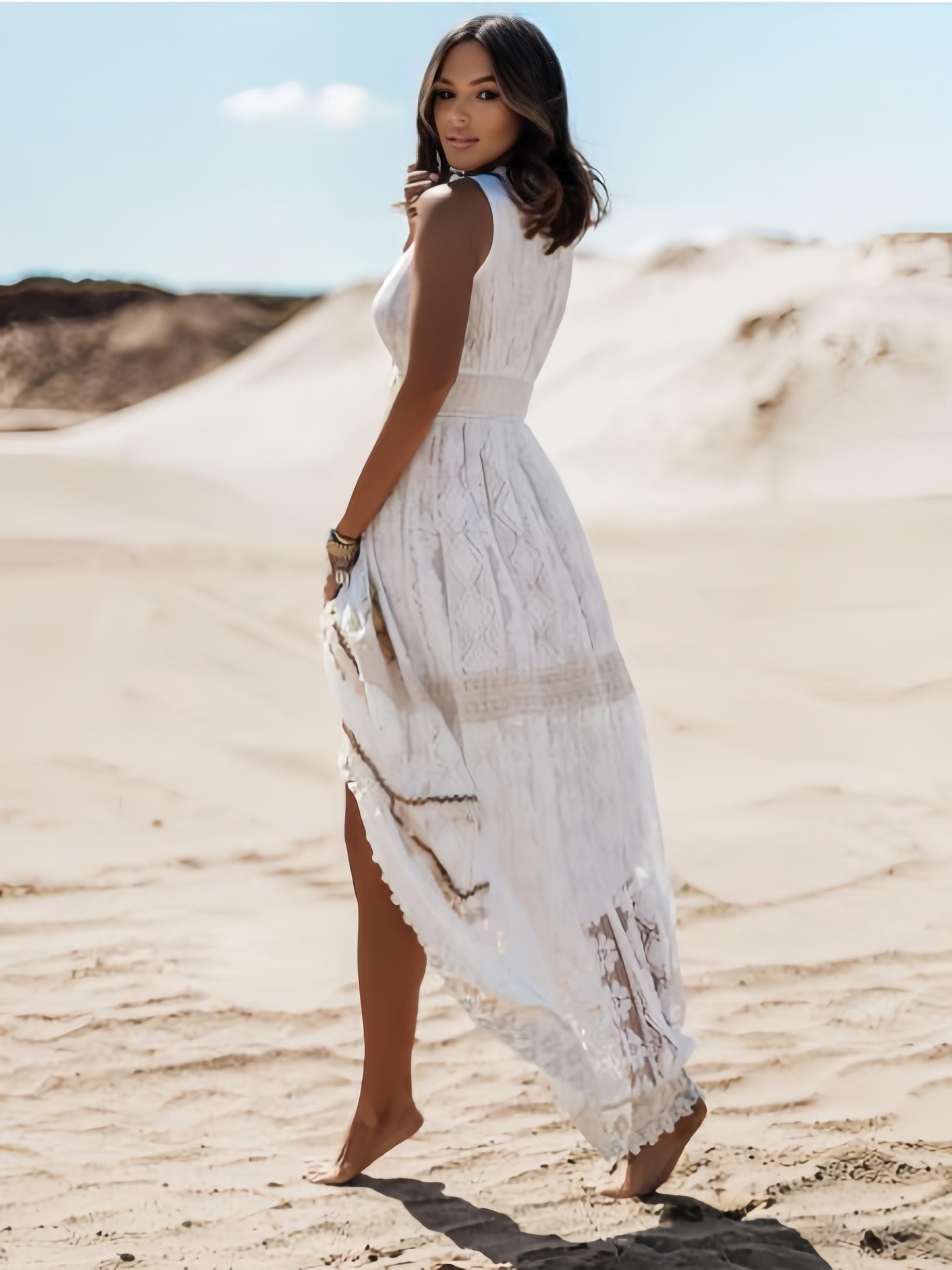 Soléa™ – Sommerliches Maxikleid im Boho-Stil mit Spitze & Schlitz