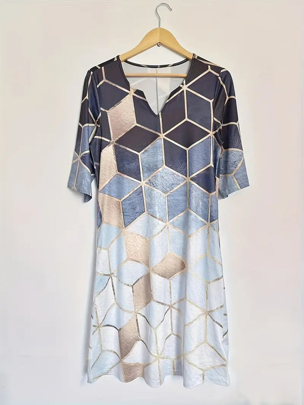 WW | Elegantes Midi-Kleid mit Geometrischen Mustern